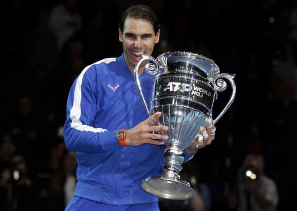 Rafa Nadal at the 02 with his trophy for ending the year at No 1. Picture: Julian Finney/Getty