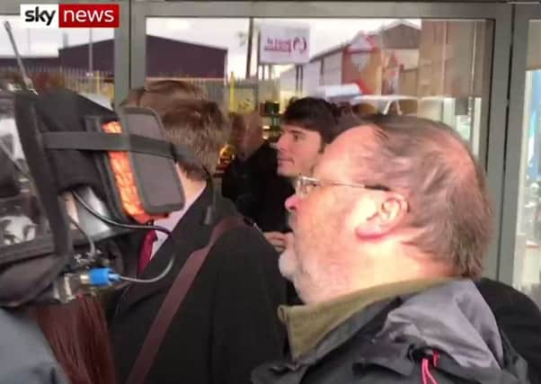Reverend Richard Cameron lays in to Jeremy Corbyn for the news cameras during the Labour leader's visit to Glasgow last week. 
Picture: Sky News