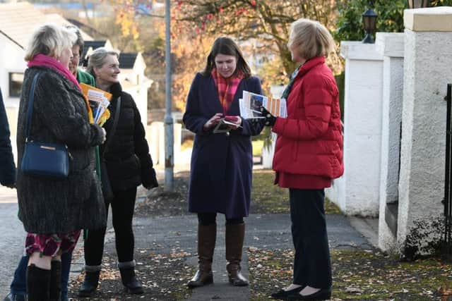 Liberal Democrat leader Jo Swinson out and about canvassing in Milngavie. Picture: John Devlin
