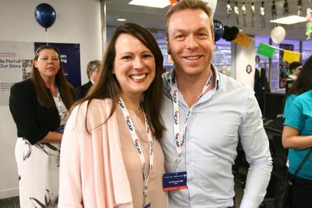 Sir Chris Hoy and Lady Sarra Hoy during ICAP's 25th annual global Charity Day at the brokers' London offices. Picture: PA
