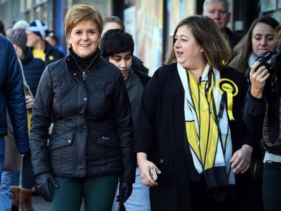 The First Minister joined Kirsten Oswald, SNP candidate for East Renfrewshire, to meet voters and activists. Picture: Getty Images