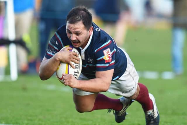 Hooker Cal Davies goes over the line for Watsonians fifth try, consolidating  a fine second-half performance. Picture: SNS/SRU