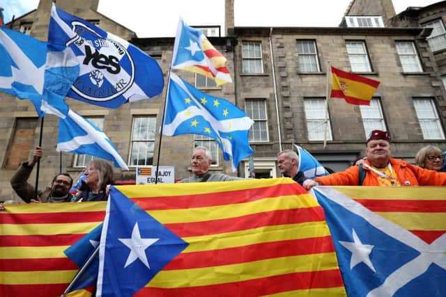 Pro-independence supporters demonstrate outside the Spanish consulate in Edinburgh in 2018. Authorities in Madrid later dropped plans to extradite Clara Ponsati but revived them this month. Picture: PA