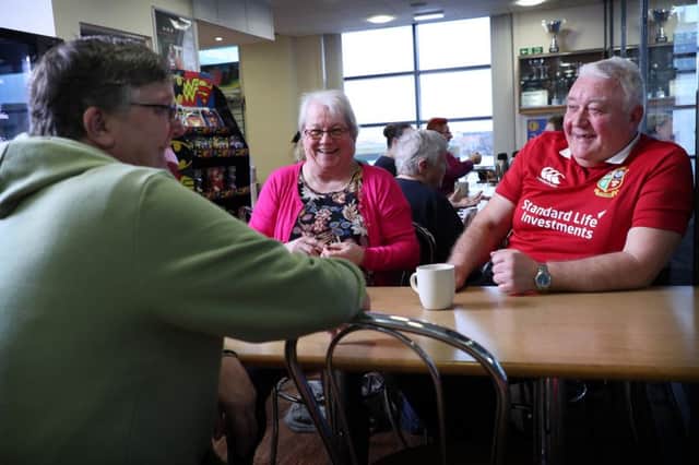 Jock Shiells with Arlenee Rowlins and Jimmy Landals at the Eyemouth Leisure Centre. Picture: Stewart Attwood