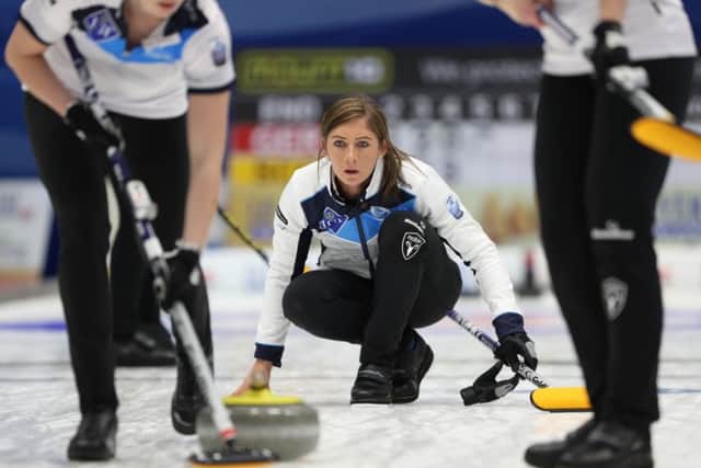 Scotlands Eve Muirhead releases a stone during her teams 10-5 victory over Daniela Jentsch of Germany. Picture: Richard Gray