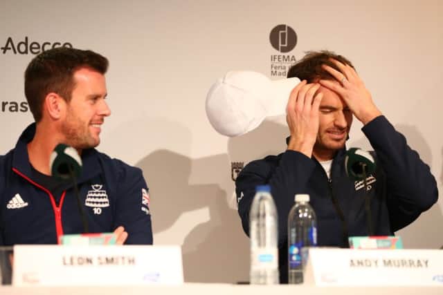 Andy Murray, right, and Leon Smith at a Davis Cup press conference in Madrid. Picture: Clive Brunskill/Getty