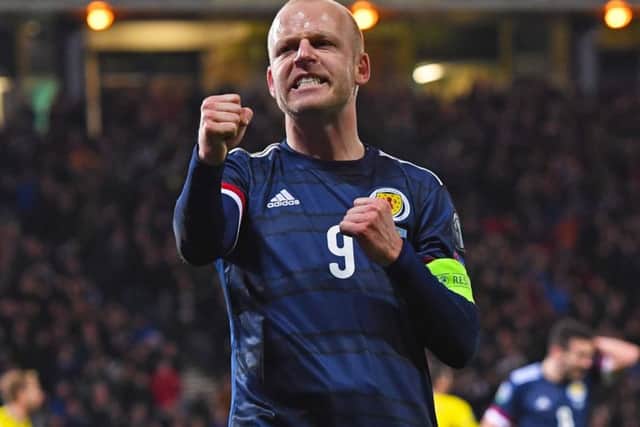 Steven Naismith celebrates his goal against Kazakhstan. Picture: Craig Williamson/SNS