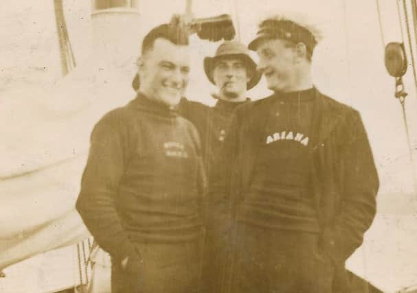 Lally MacKenzie  (left), William MacGregor (middle)  and fellow crew member on board the racing yacht Roska. PIC:  MacGregor family.