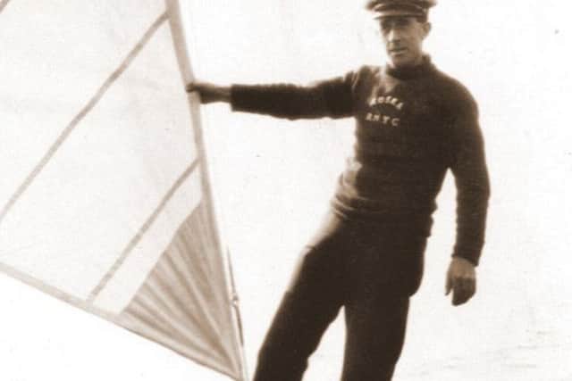 Hugh 'Huisdean' MacKenzie from Ullapool is pictured on board the racing yacht Roska. PIC: Ullapool Museum Trust.
