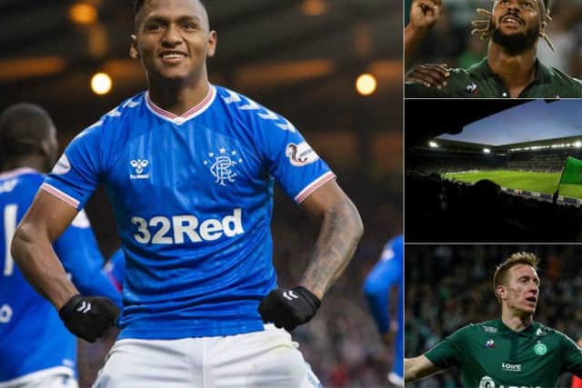 Clockwise from main: Alfredo Morelos, Loic Diony, Stade Geoffroy-Guichard, Robert Beric