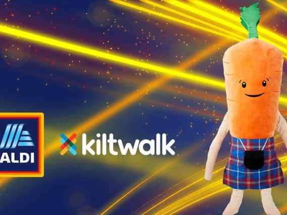 The tartan used for Kevin the Carrots kilt is the official tartan of Kiltwalk and in true Scottish style, hes even wearing a sporran.