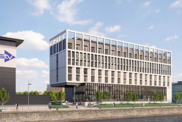 An artist's impression of the proposed 150-bedroom Holiday Inn hotel at Pacific Quay in Glasgow.