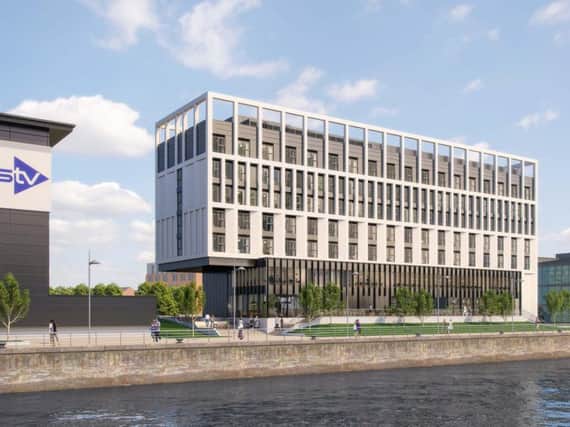 An artist's impression of the proposed 150-bedroom Holiday Inn hotel at Pacific Quay in Glasgow.