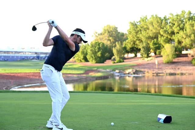 Frenchman Mike Lorenzo-Vera tees off at the 18th on the Earth Course at Jumeirah Golf Estates during the second round in Dubai. Picture: Getty.