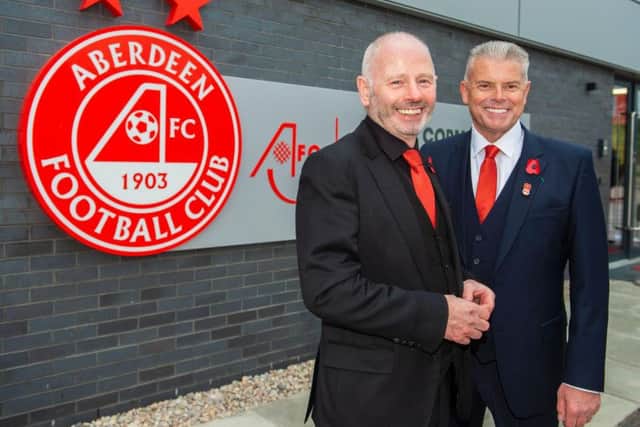 Aberdeen chairman Stewart Milne with vice chairman Dave Cormack during the official opening of Cormack Park last month. Picture: SNS