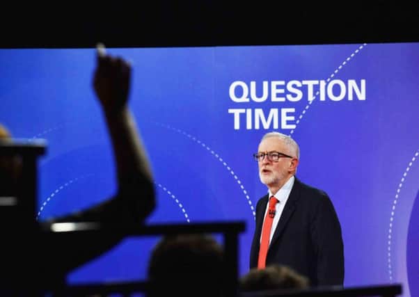 Jeremy Corbyn answers questions during the BBC Question Time special at the Octagon in Sheffield. Picture: 
Jeff Overs/PA