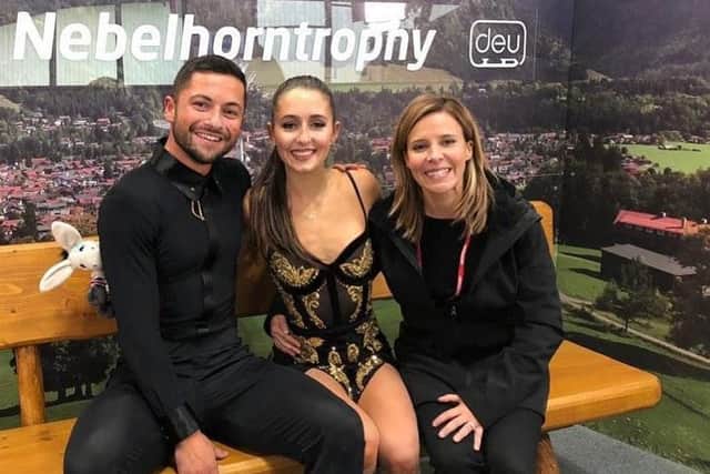 Gibson and Fear, pictured here with one of their coaching team at a competition earlier in the season, will compete in Sheffield next weekend.