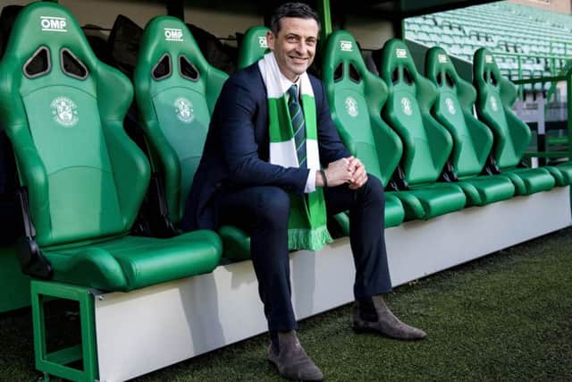 Hibernian manager Jack Ross sporting a natty pair of boots. Picture: Craig Williamson / SNS