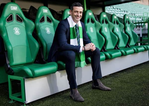 Hibernian manager Jack Ross sporting a natty pair of boots. Picture: Craig Williamson / SNS