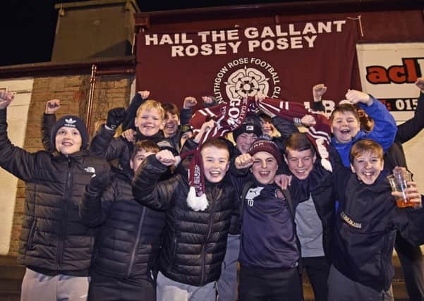 Linlithgow Rose supporters get in the mood for their Scottish Cup third round tie with Falkirk at Prestonfield. Picture: Rob Casey/SNS