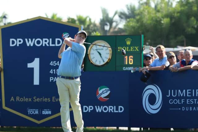Bob MacIntyre gets his final round underway in the DP World Tour Championship at Jumeirah Golf Estates. Picture: Getty Images