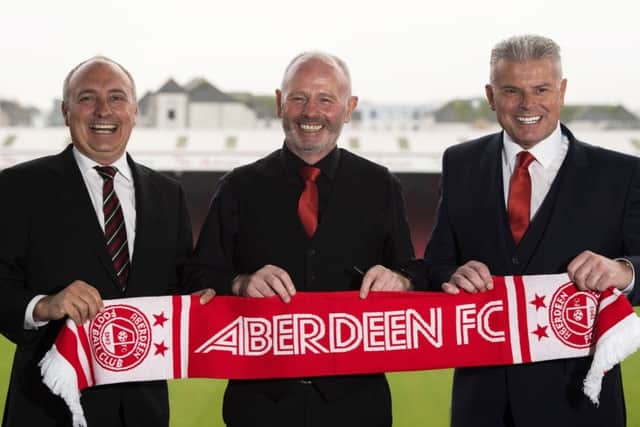 Darren Eales, Stewart Milne and Dave Cormack meet the media at Pittodrie. Picture: Craig Foy/SNS