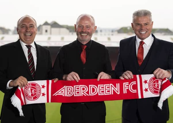 Darren Eales, Stewart Milne and Dave Cormack meet the media at Pittodrie. Picture: Craig Foy/SNS