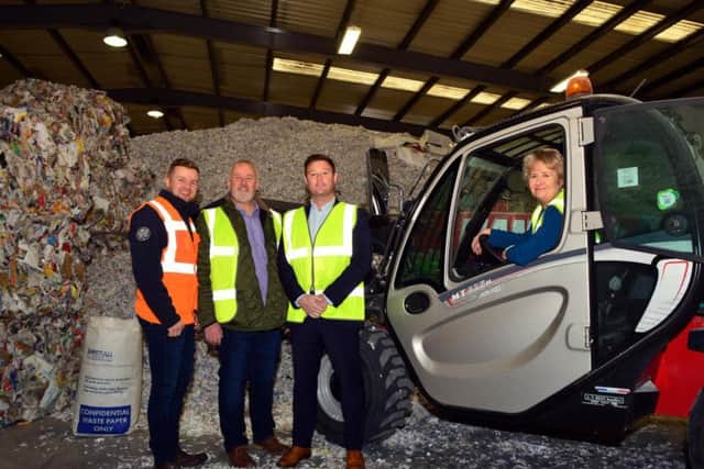 From left: Nik Williams with Shredall Scotland manager Brian McCulloch, operations supervisor Ryan McCulloch and Roseanna Cunningham. Picture: Contributed