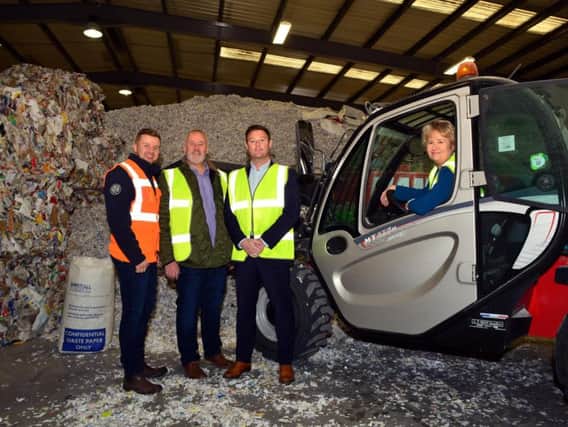 From left: Nik Williams with Shredall Scotland manager Brian McCulloch, operations supervisor Ryan McCulloch and Roseanna Cunningham. Picture: Contributed