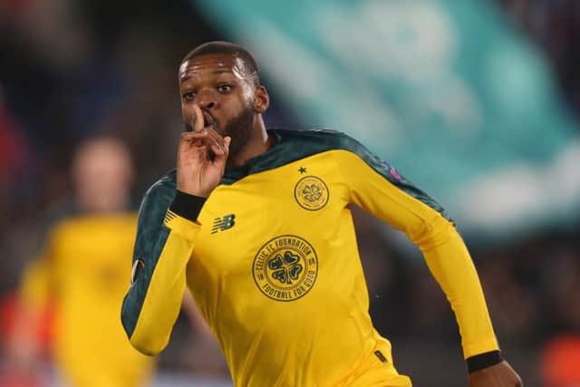 Olivier Ntcham celebrates after scoring Celtic's winner at Lazio