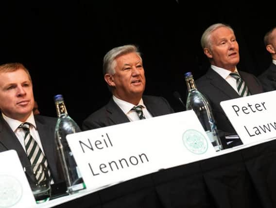 Neil Lennon, Peter Lawwell and Ian Bankier pictured at the AGM