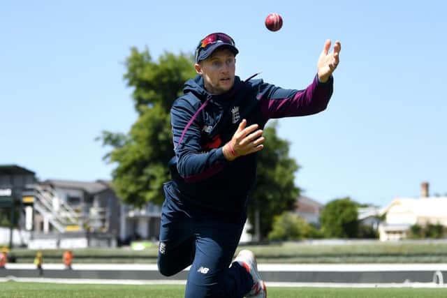 England captain Joe Root during a practice session ahead of the second Test in Hamilton. Picture: Gareth Copley/Getty