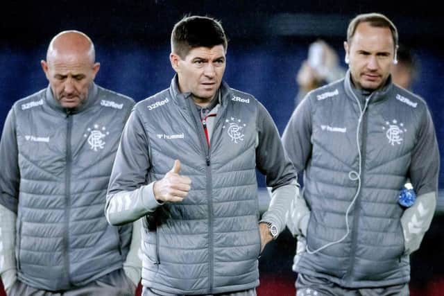 Steven Gerrard and assistant manager Gary McAllister at De Kuip ahead of Rangers' Europa League tie against Feyenoord