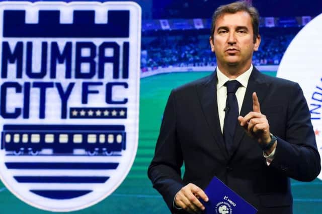City Football Group CEO Ferran Soriano speaks during the event in Mumbai