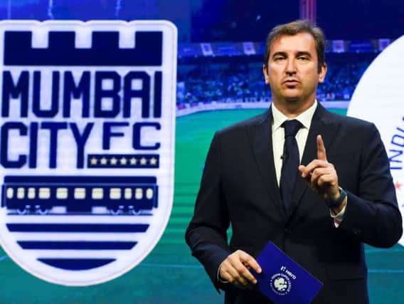 City Football Group CEO Ferran Soriano speaks during the event in Mumbai