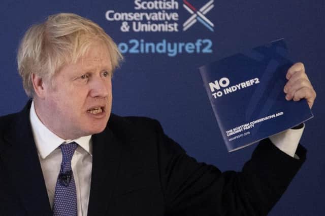 Prime Minister Boris Johnson at the launch of the Scottish Tories election manifesto. Picture: PA
