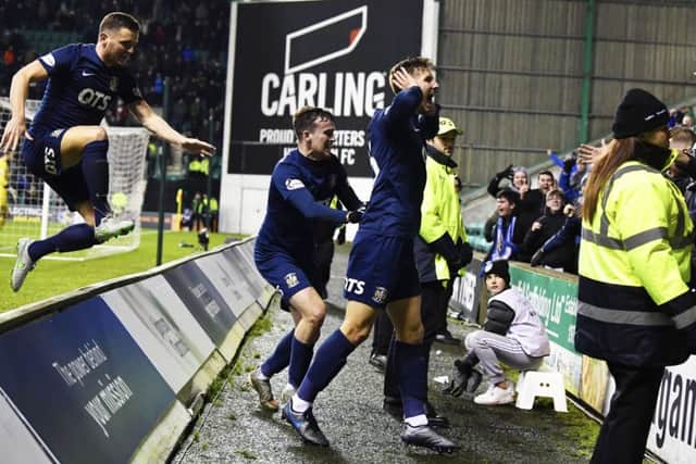 Dario del Fabro celebrates his late equaliser for Kilmarnock at Easter Road. Picture: Rob Casey / SNS