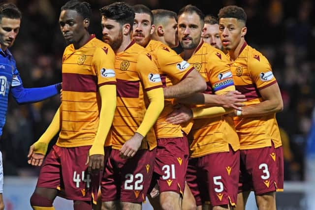 The Motherwell players get into formation for a corner against St Johnstone. Picture: Craig Williamson / SNS