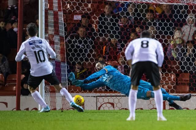St Mirren's Tony Andreu sees his penalty saved by Aberdeen goalkeeper Joe Lewis. Picture: Bill Murray / SNS
