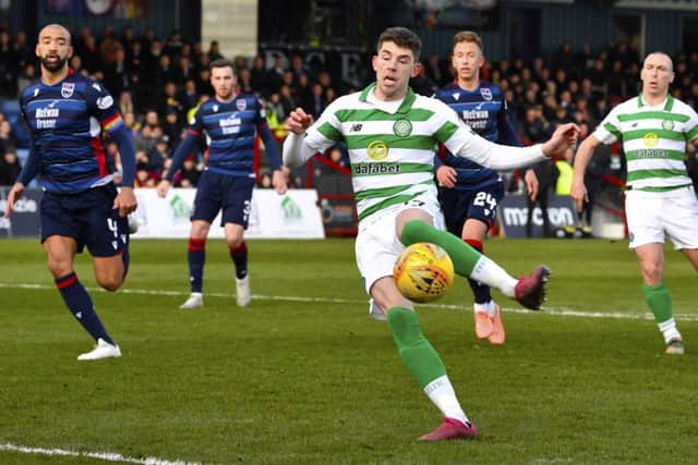 Ryan Christie knocks home the rebound after his missed penalty to give Celtic the lead. Picture: Rob Casey/SNS Group