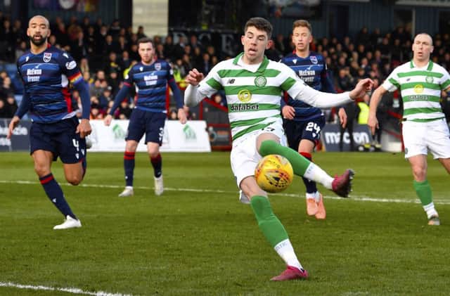 Ryan Christie knocks home the rebound after his missed penalty to give Celtic the lead. Picture: Rob Casey/SNS Group