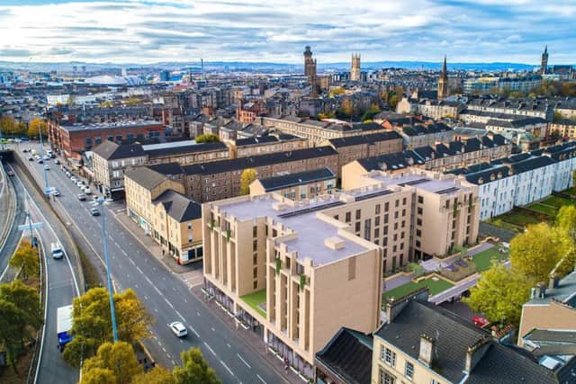 Glasgow's City Garden Apartments, a new build of 65 eco-conscious, luxury apartments, complete with a bee hotel. Picture: Contributed