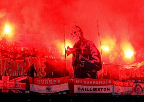 The Rangers section of De Kuip before the Europa League match against Feyenoord in Rotterdam. Picture: Dean Mouhtaropoulos/Getty