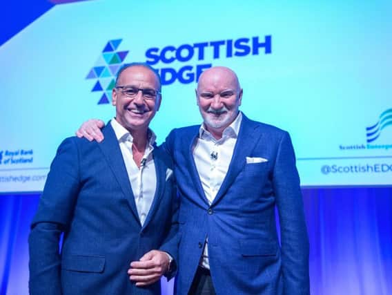 Theo Paphitis (left) and Sir Tom Hunter spoke at the Scottish Edge finals. Picture: Sandy Young
