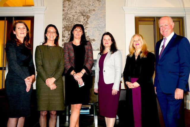 From left: Denise Wilson, CEO of Hampton-Alexander Review; Fiona Cannon, group director for responsibility and inclusion at Lloyds Banking Group; Catherine Burnet of KPMG; Jacqui Ferguson, advisory member of the First Minister's Council for Women and Girls; Melanie Richards, partner at KPMG; and Charles Berry of Weir Group.