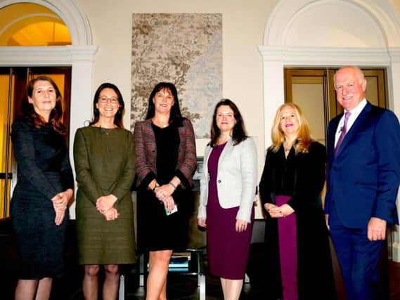From left: Denise Wilson, CEO of Hampton-Alexander Review; Fiona Cannon, group director for responsibility and inclusion at Lloyds Banking Group; Catherine Burnet of KPMG; Jacqui Ferguson, advisory member of the First Minister's Council for Women and Girls; Melanie Richards, partner at KPMG; and Charles Berry of Weir Group.