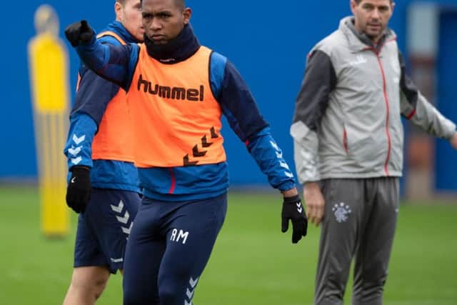 Alfredo Morelos with Steven Gerrard in training.
