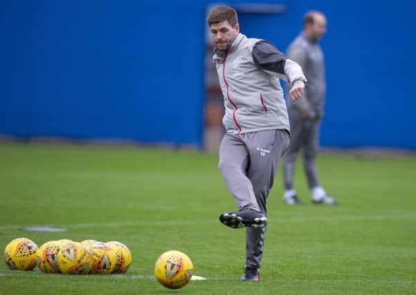 Steven Gerrard during training ahead of Rangers' trip to Pittodrie.