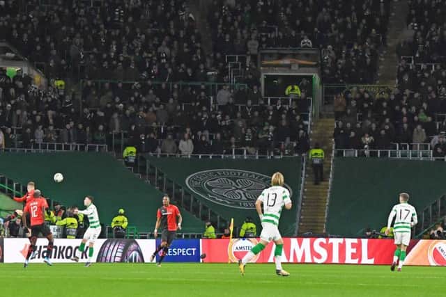 Part of the safe standing section is closed during the Europa League clash between Celtic and Rennes. Picture: SNS