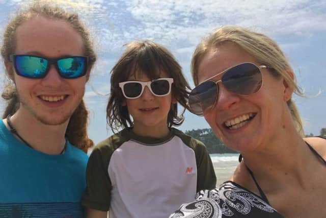 Sara Ransom lost contact with her 22-year-old son Harry Jackson (left) while he was trying to make his way to an evacuation centre in the Philippines, as the country was battered by a typhoon. Picture: SWNS